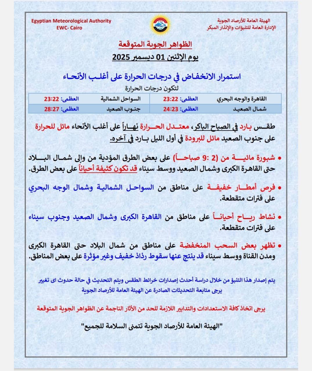 حالة الطقس غدا