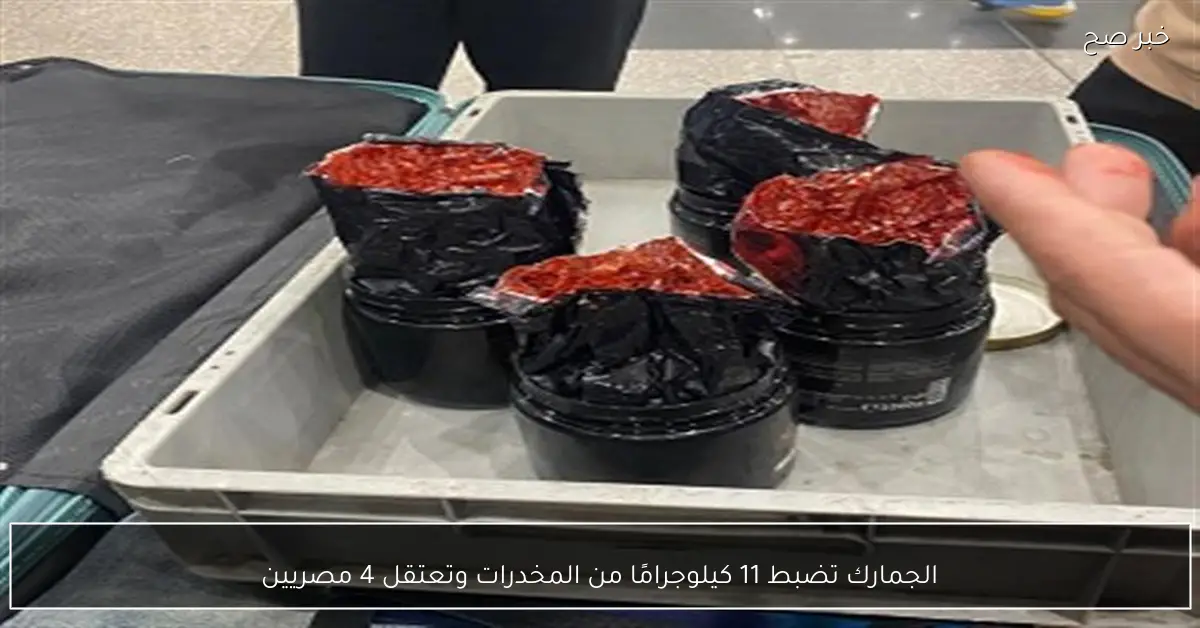 الجمارك تضبط 11 كيلوجرامًا من المخدرات وتعتقل 4 مصريين