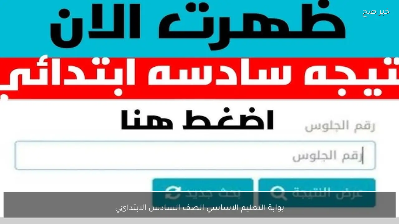 هنا بوابة التعليم الاساسي الصف السادس الابتدائي نتيجة “6 ابتدائي” برقم الجلوس والاسم