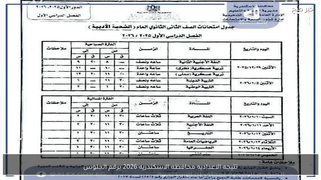 نتيجه الاعداديه محافظه الاسكندريه 2026 برقم الجلوس عبر البوابة الإلكترونية فور اعتمادها