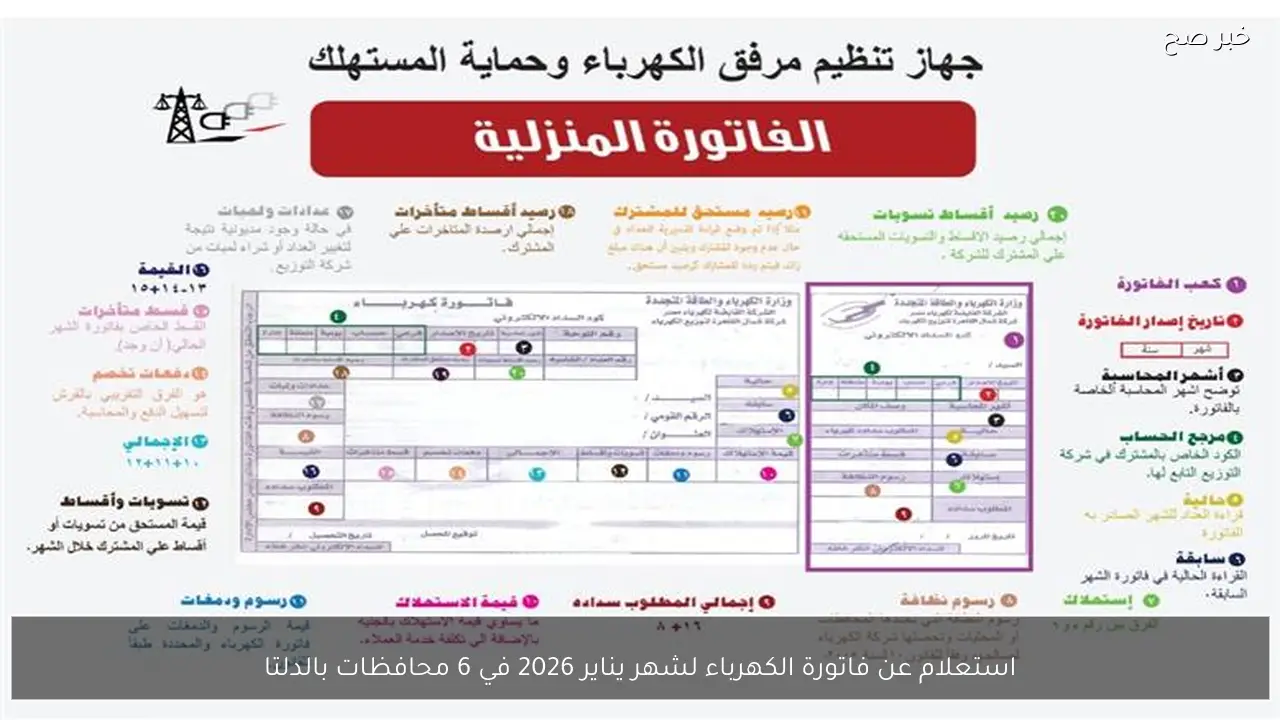 استعلام عن فاتورة الكهرباء لشهر يناير 2026 في 6 محافظات بالدلتا