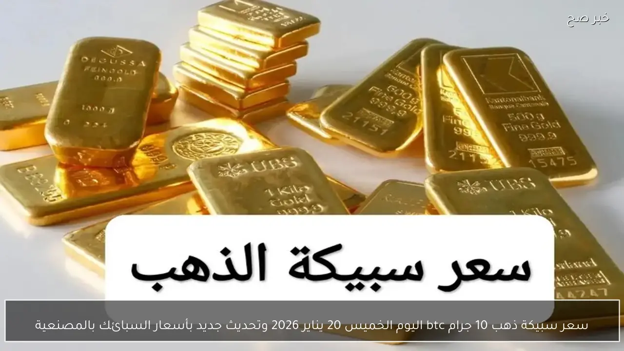 سعر سبيكة ذهب 10 جرام btc اليوم الخميس 20 يناير 2026 وتحديث جديد بأسعار السبائك بالمصنعية