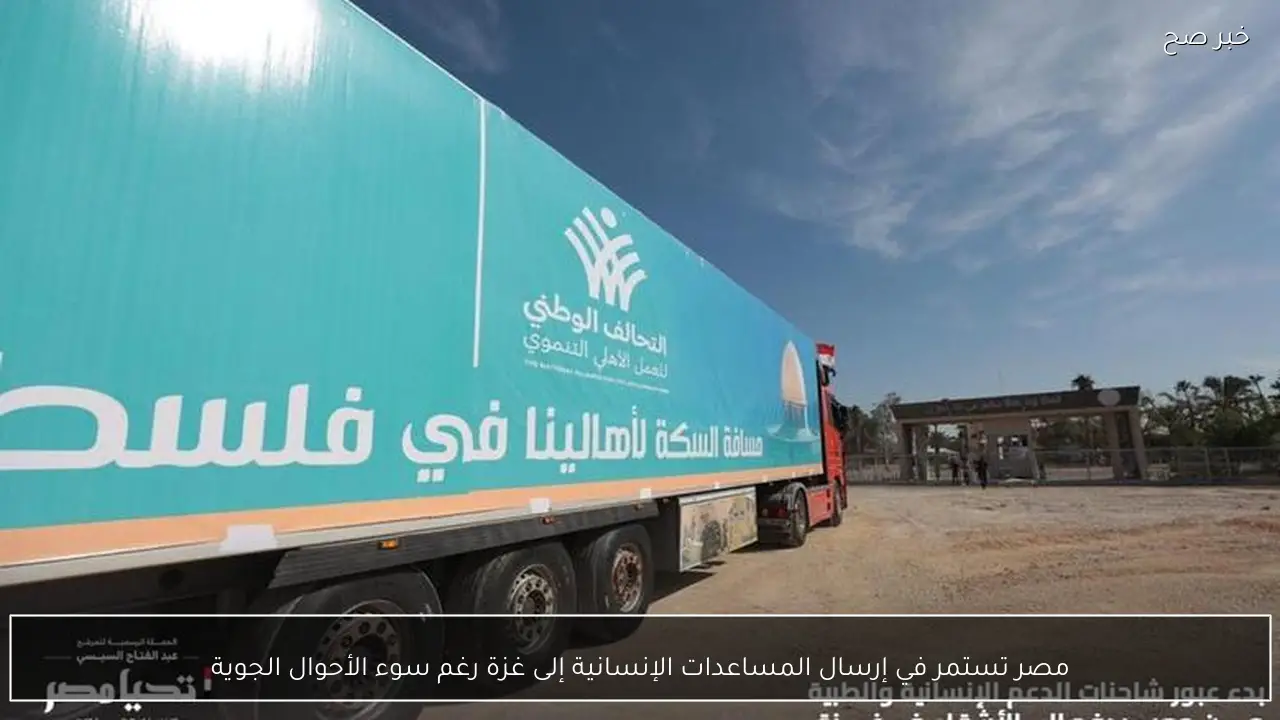 مصر تستمر في إرسال المساعدات الإنسانية إلى غزة رغم سوء الأحوال الجوية