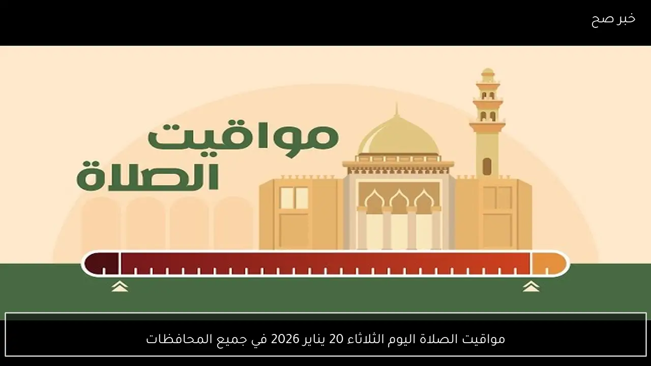 مواقيت الصلاة اليوم الثلاثاء 20 يناير 2026 في جميع المحافظات