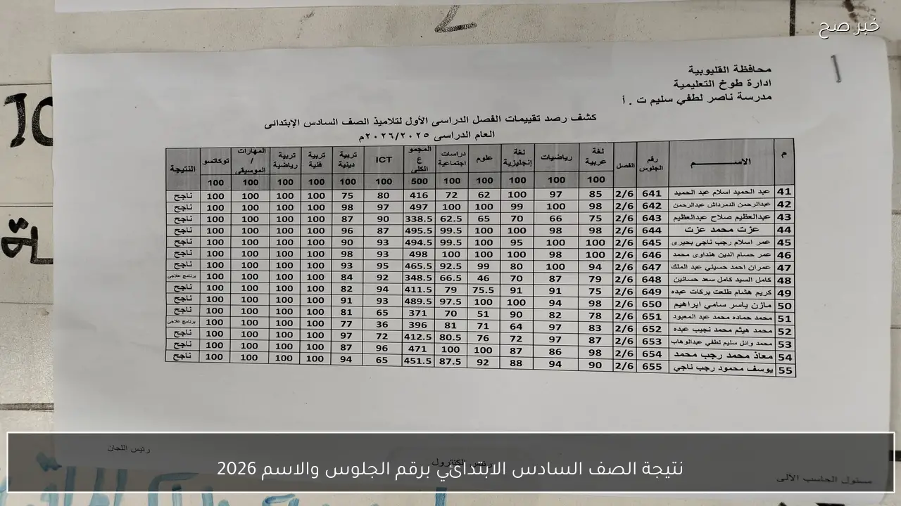 نتيجة الصف السادس الابتدائي برقم الجلوس والاسم 2026 جميع المحافظات eduserv.cairo.gov.eg