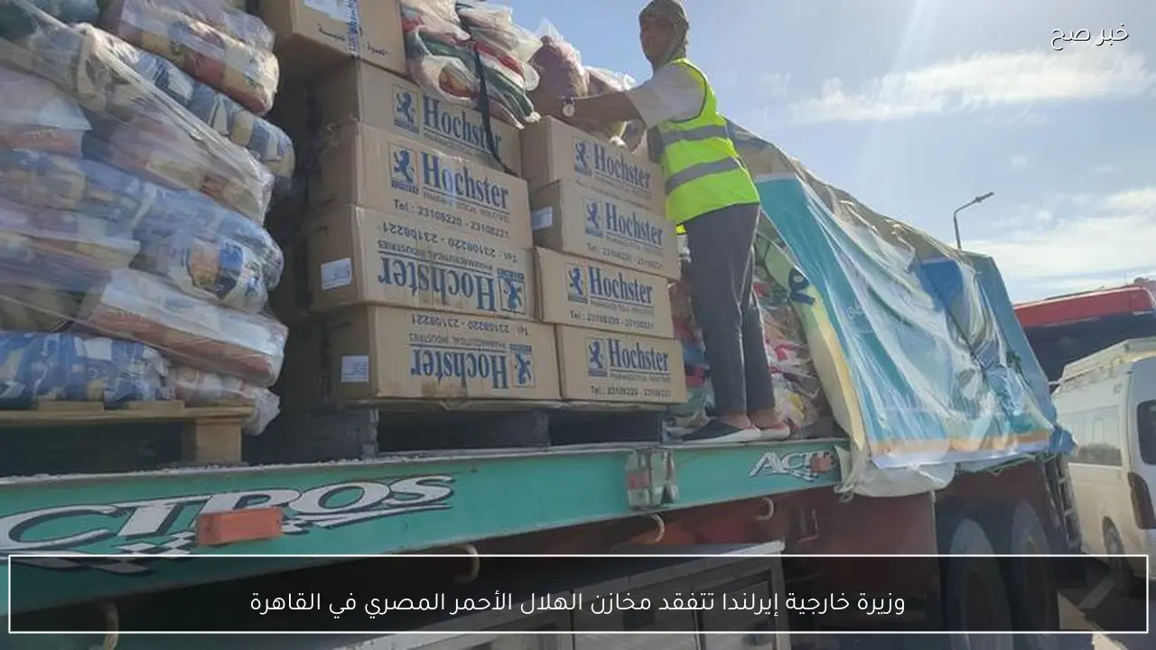 وزيرة خارجية إيرلندا تتفقد مخازن الهلال الأحمر المصري في القاهرة