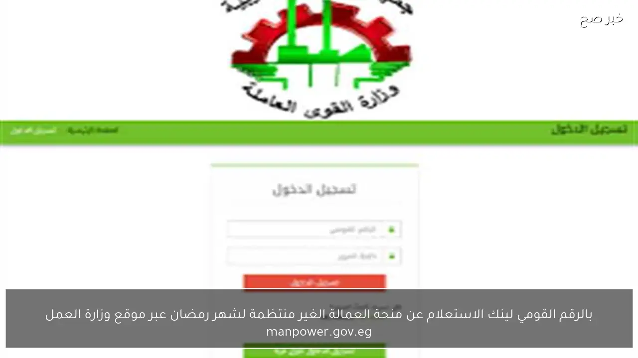 بالرقم القومي لينك الاستعلام عن منحة العمالة الغير منتظمة لشهر رمضان عبر موقع وزارة العمل manpower.gov.eg