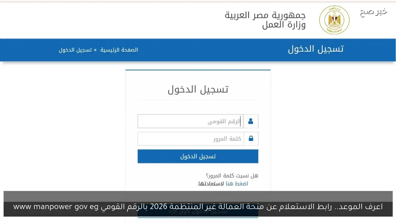 اعرف الموعد.. رابط الاستعلام عن منحة العمالة غير المنتظمة 2026 بالرقم القومي www manpower gov eg