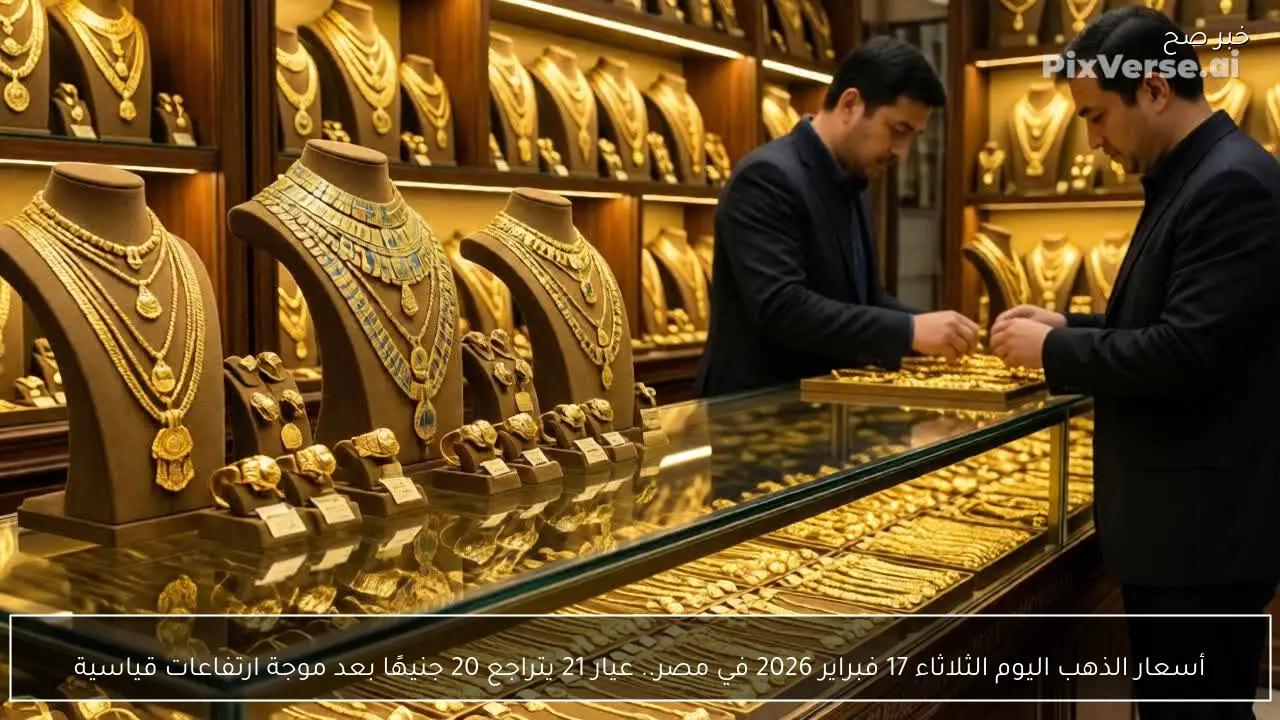 أسعار الذهب اليوم الثلاثاء 17 فبراير 2026 في مصر.. عيار 21 يتراجع 20 جنيهًا بعد موجة ارتفاعات قياسية