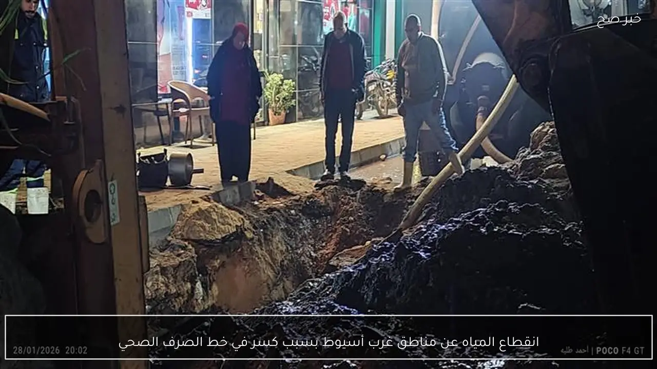 انقطاع المياه عن مناطق غرب أسيوط بسبب كسر في خط الصرف الصحي