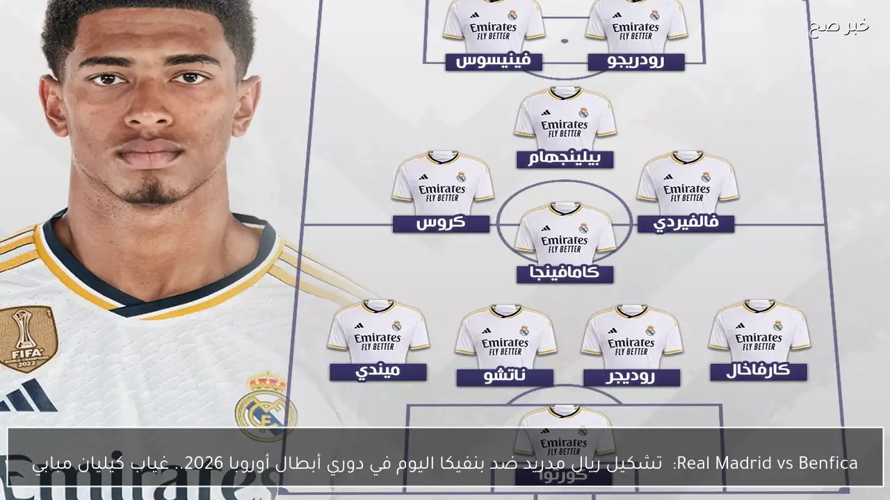 Real Madrid vs Benfica:  تشكيل ريال مدريد ضد بنفيكا اليوم في دوري أبطال أوروبا 2026.. غياب كيليان مبابي