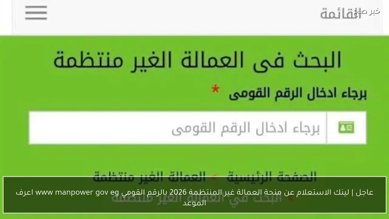 عاجل | لينك الاستعلام عن منحة العمالة غير المنتظمة 2026 بالرقم القومي www manpower gov eg اعرف الموعد