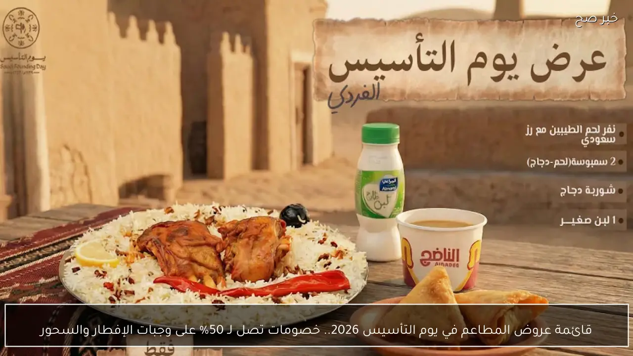 قائمة عروض المطاعم في يوم التأسيس 2026.. خصومات تصل لـ 50% على وجبات الإفطار والسحور