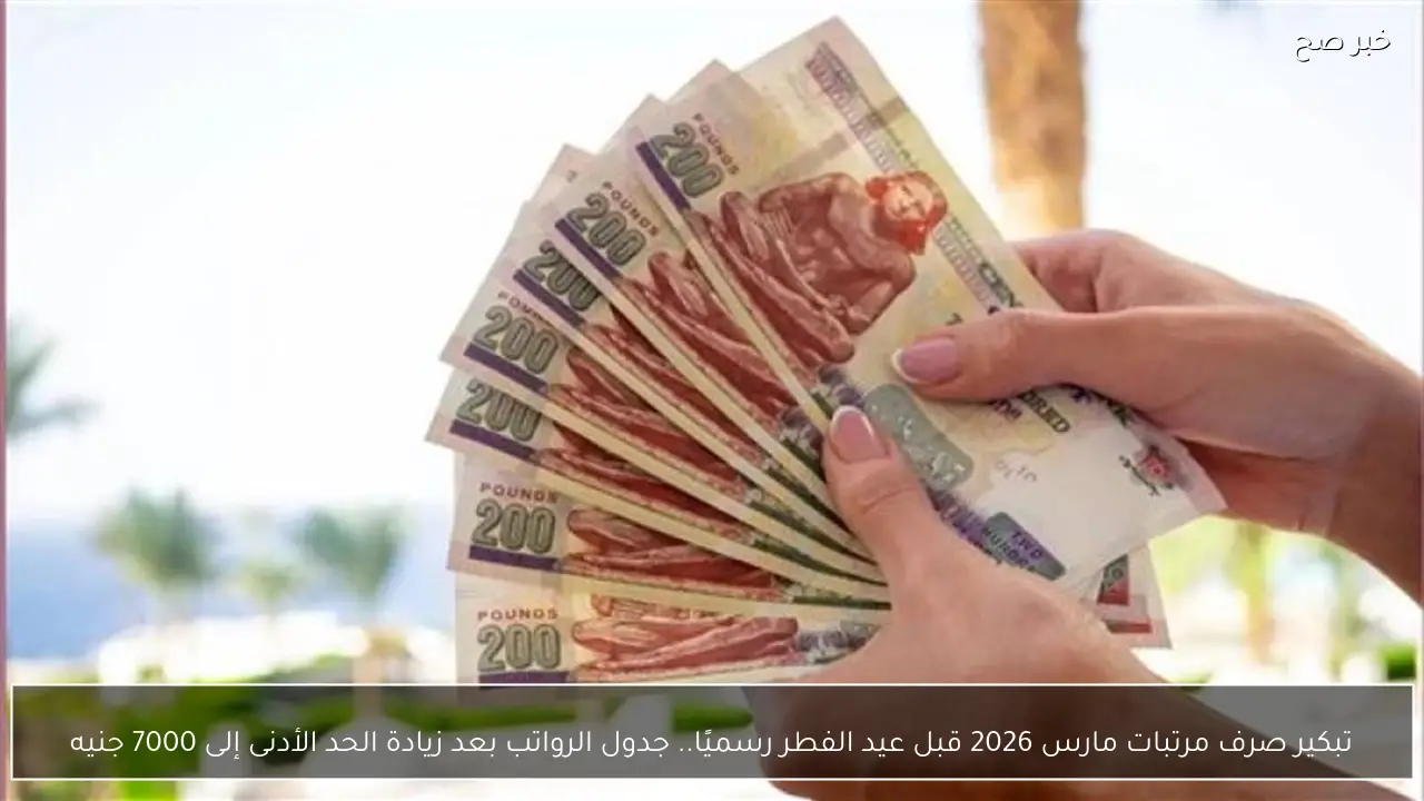 تبكير صرف مرتبات مارس 2026 قبل عيد الفطر رسميًا.. جدول الرواتب بعد زيادة الحد الأدنى إلى 7000 جنيه